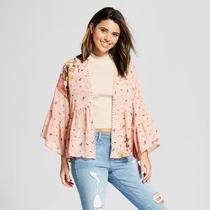 Floral Print Bell Sleeve Sheer Kimono